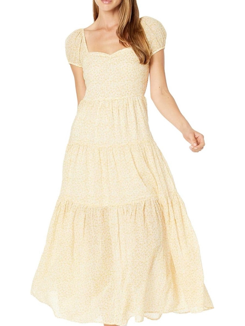 Billabong Pale Yellow Floral Tiered Maxi Dress